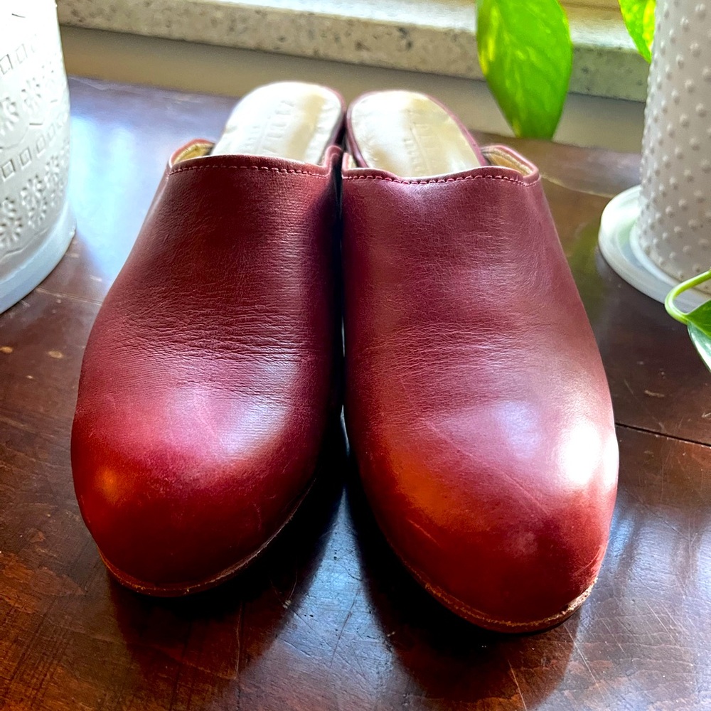 Pomegranate Red Leather Slip-On Heeled Mules